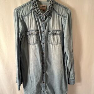 YiSHUN Women’s Snap Front Closure Chambray Long Sleeve Shirt